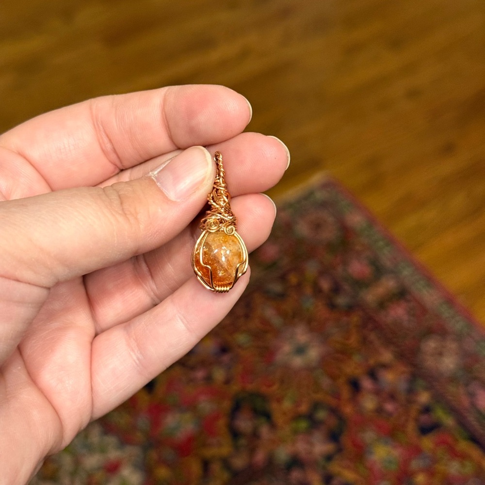 Handcrafted Copper Wire Wrapped Sunstone Pendant